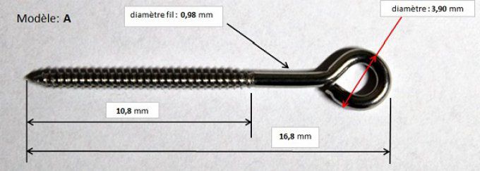 Screw Eyes stainless steel / Pitons inox / Lg.16,8 mm : 10 pièces