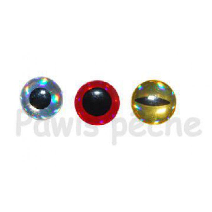 Yeux 3D autocollant / 10 mm / couleur: argent - rouge - jaune  