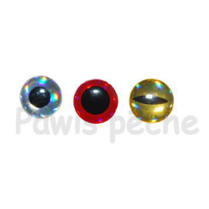 Yeux 3D autocollant / 3 mm / couleur: argent - rouge - jaune