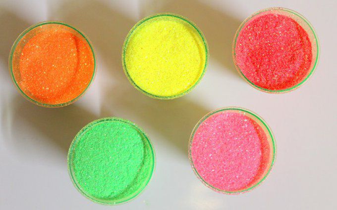 PAILLETTE  NEON 0.2 mm  / ORANGE - JAUNE - ROUGE - CHARTREUSE - BUBBLE GUM